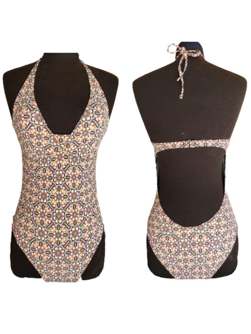 Echo Womens Halter Swimsuit S One Piece Cutout Design Colorful Bathing Suit Swim